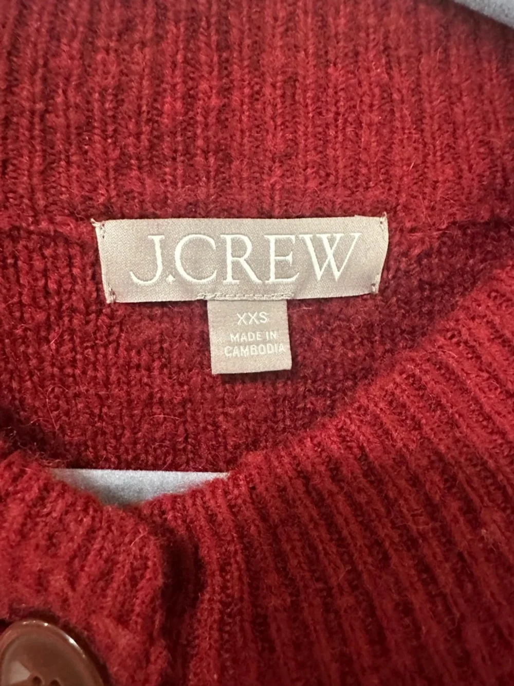 J. Crew Deep Red Button-Front Merino Wool Blend Cardigan/Sweater Jacket - Picture 4 of 4